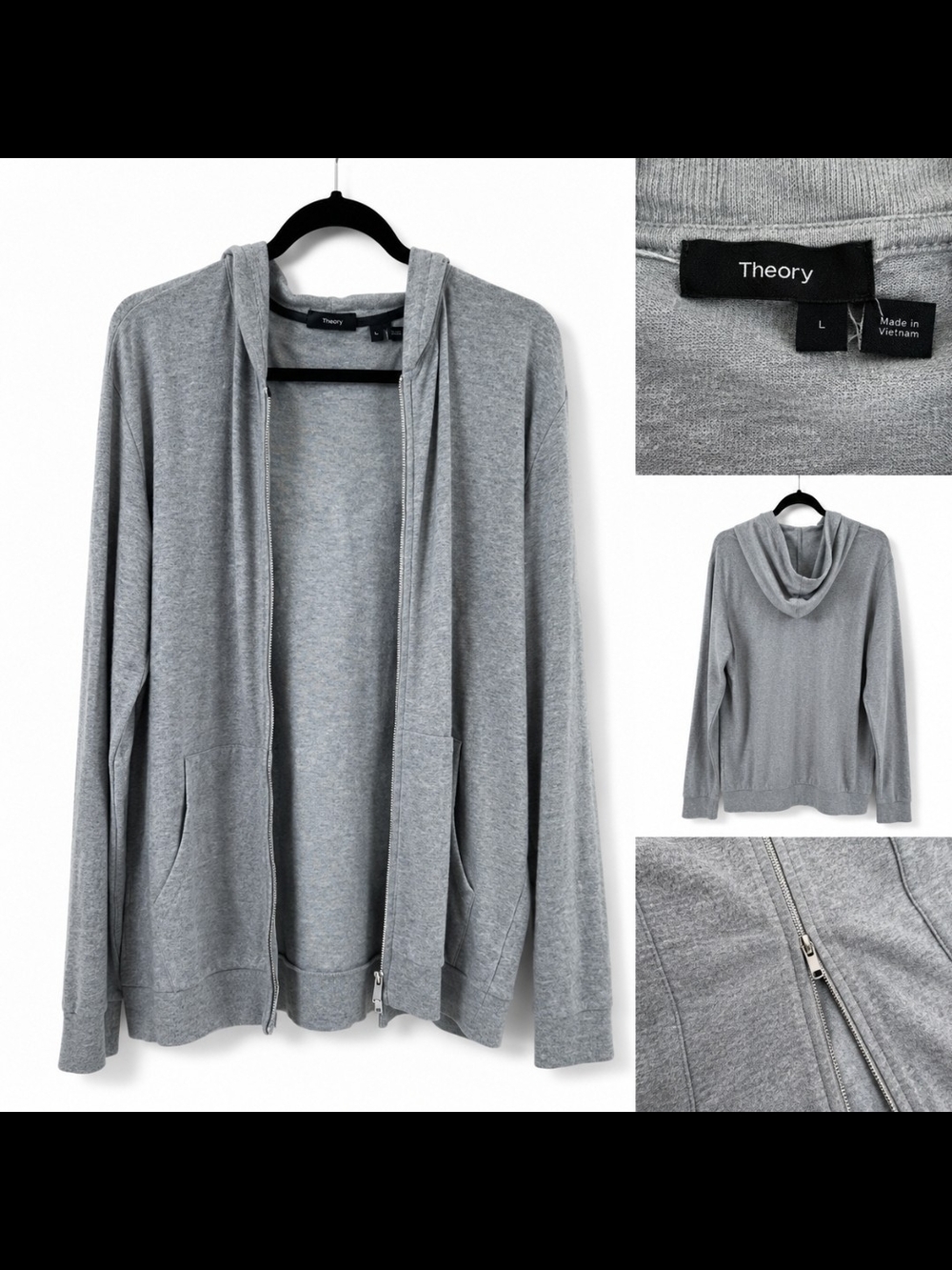 Theory Men's Gray Hooded Hoodie Zip Sweater XXL